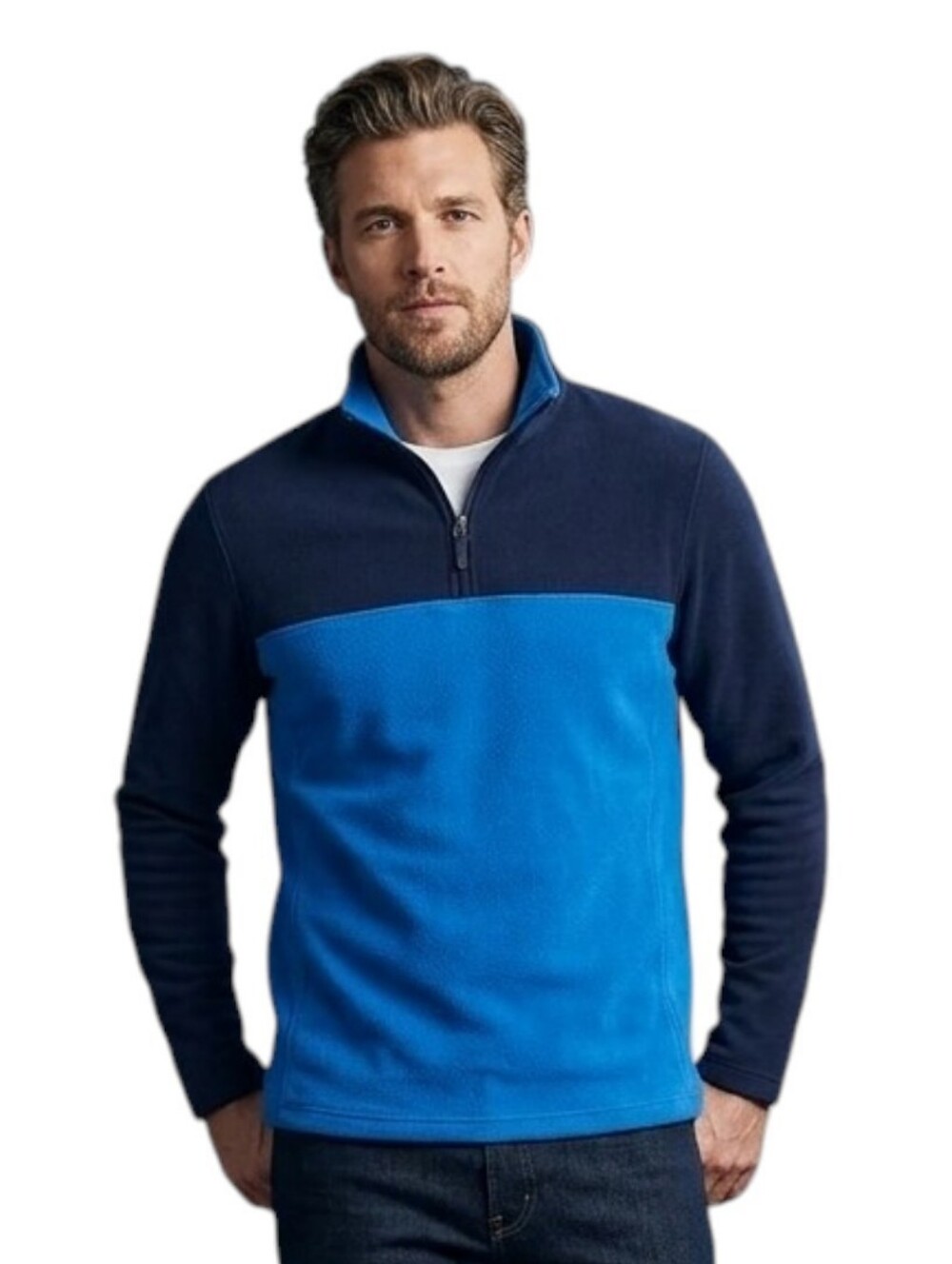Lands' End Men's Fleece Quarter Zip Pullover Sweatshirt Colorblock Blue Medium M